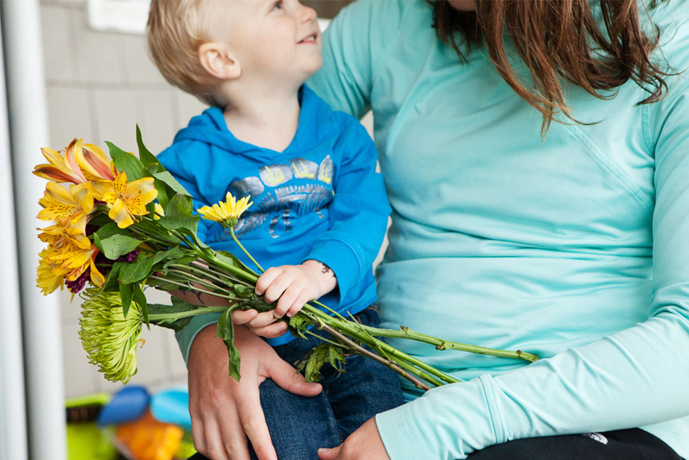 Mother holding son